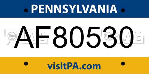 AF80530 Pennsylvania License Plate