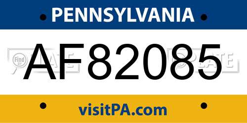 AF82085 Pennsylvania License Plate