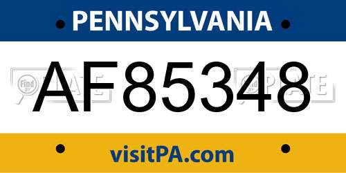 AF85348 Pennsylvania License Plate