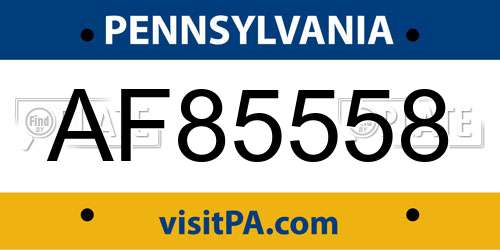 AF85558 Pennsylvania License Plate