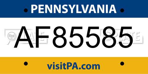 AF85585 Pennsylvania License Plate