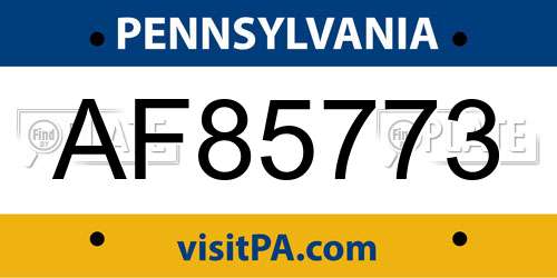 AF85773 Pennsylvania License Plate