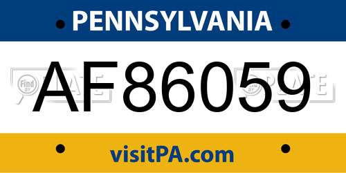 AF86059 Pennsylvania License Plate