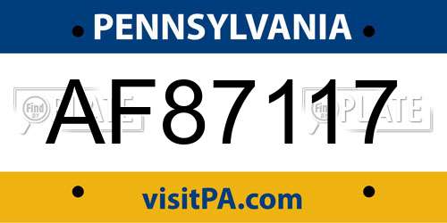 AF87117 Pennsylvania License Plate
