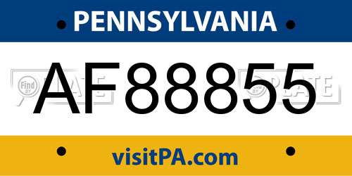 AF88855 Pennsylvania License Plate