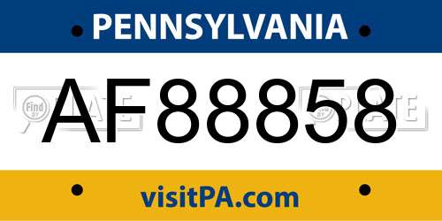 AF88858 Pennsylvania License Plate