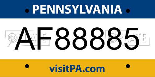 AF88885 Pennsylvania License Plate