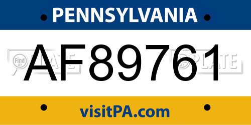 AF89761 Pennsylvania License Plate