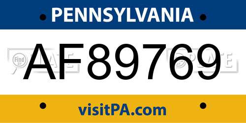 AF89769 Pennsylvania License Plate