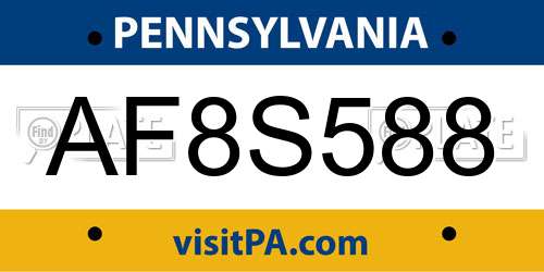 AF8S588 Pennsylvania License Plate