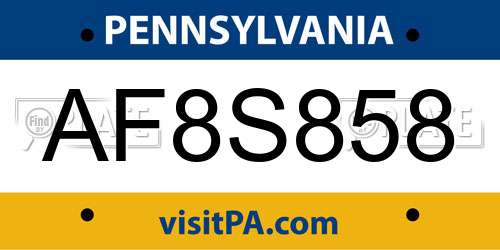 AF8S858 Pennsylvania License Plate