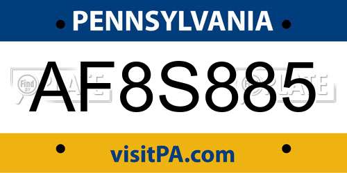 AF8S885 Pennsylvania License Plate