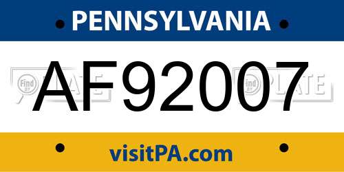 AF92007 Pennsylvania License Plate