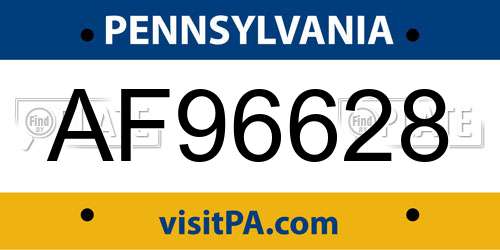 AF96628 Pennsylvania License Plate