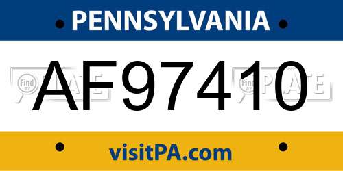 AF97410 Pennsylvania License Plate