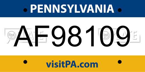 AF98109 Pennsylvania License Plate