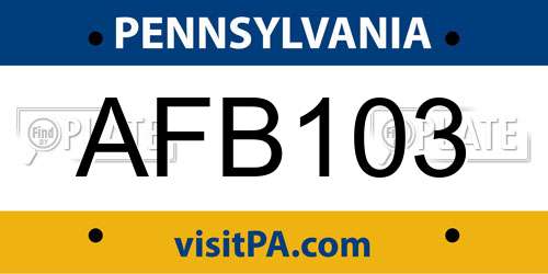 AFB103 Pennsylvania License Plate