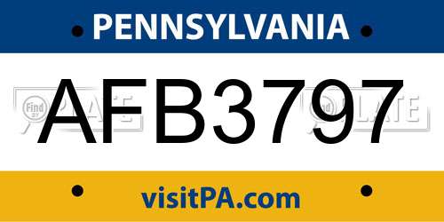 AFB3797 Pennsylvania License Plate