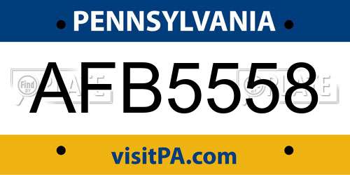 AFB5558 Pennsylvania License Plate
