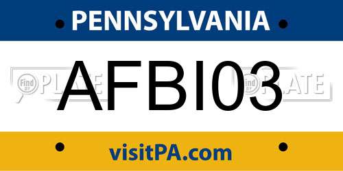 AFBI03 Pennsylvania License Plate