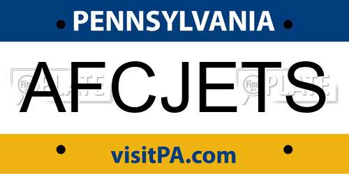 AFCJETS Pennsylvania License Plate