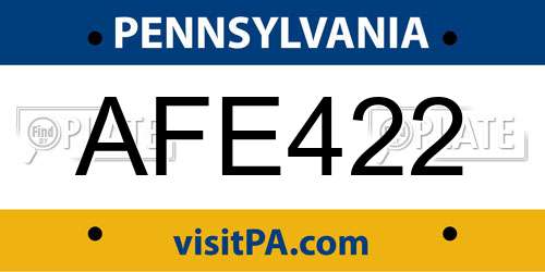 AFE422 Pennsylvania License Plate