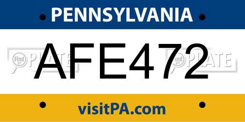 AFE472 Pennsylvania License Plate