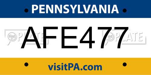 AFE477 Pennsylvania License Plate