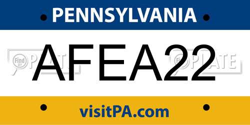 AFEA22 Pennsylvania License Plate