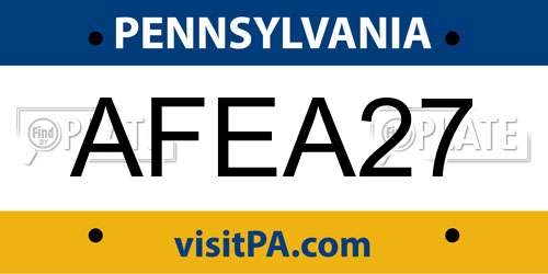AFEA27 Pennsylvania License Plate