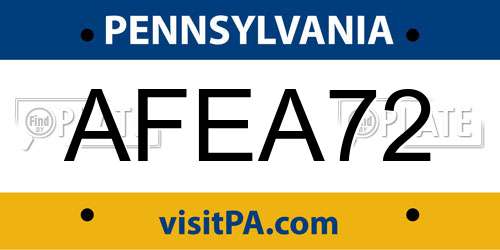 AFEA72 Pennsylvania License Plate