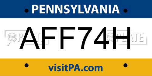 AFF74H Pennsylvania License Plate