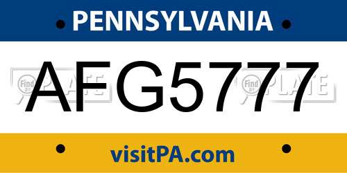 AFG5777 Pennsylvania License Plate