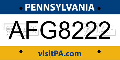 AFG8222 Pennsylvania License Plate