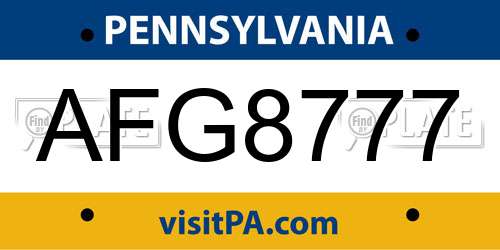 AFG8777 Pennsylvania License Plate
