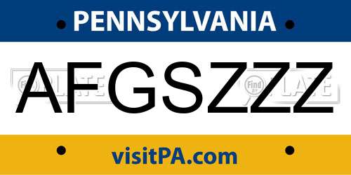 AFGSZZZ Pennsylvania License Plate