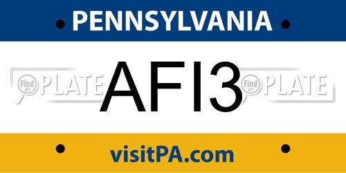 AFI3 Pennsylvania License Plate