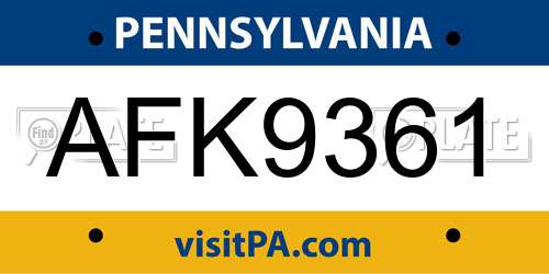 AFK9361 Pennsylvania License Plate