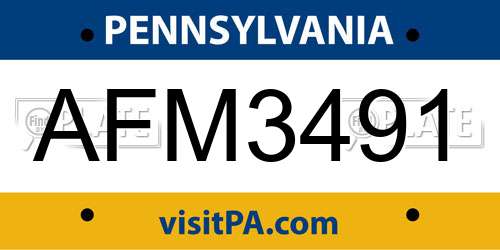 AFM3491 Pennsylvania License Plate