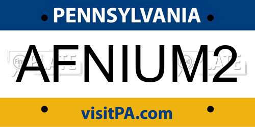 AFNIUM2 Pennsylvania License Plate
