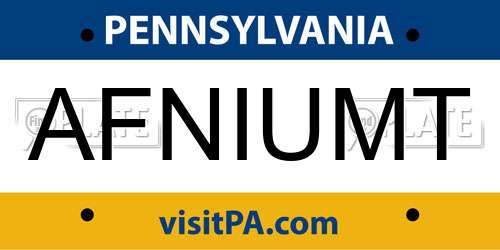 AFNIUMT Pennsylvania License Plate