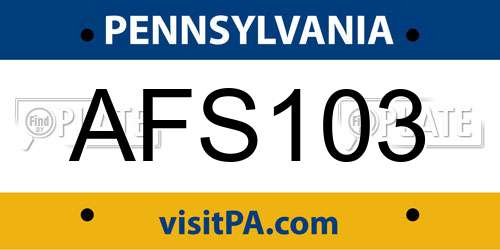 AFS103 Pennsylvania License Plate