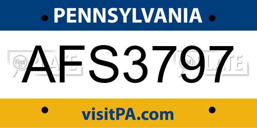 AFS3797 Pennsylvania License Plate