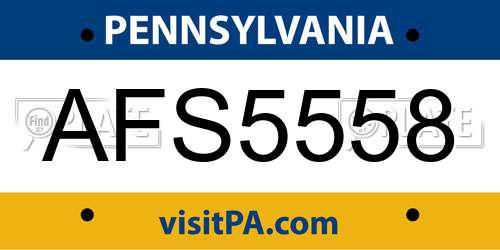AFS5558 Pennsylvania License Plate