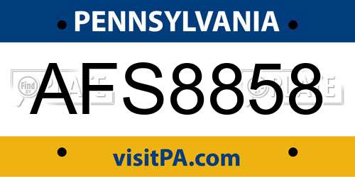 AFS8858 Pennsylvania License Plate