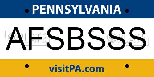 AFSBSSS Pennsylvania License Plate