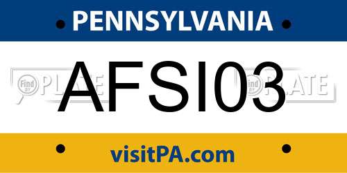 AFSI03 Pennsylvania License Plate