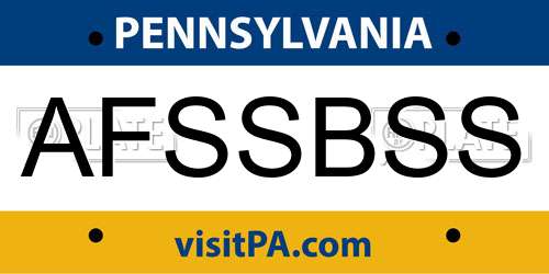 AFSSBSS Pennsylvania License Plate
