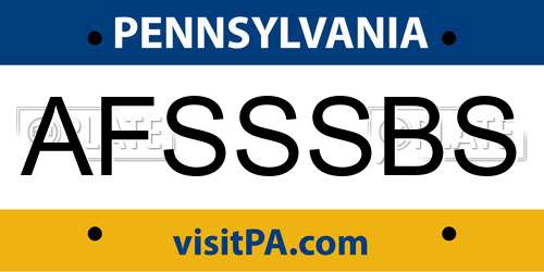 AFSSSBS Pennsylvania License Plate