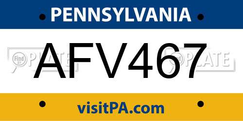 AFV467 Pennsylvania License Plate